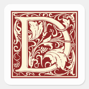 William Morris Buchstabe D Monogramm Initiale Rot Quadratischer Aufkleber