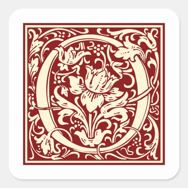 William Morris Buchstabe O Monogramm Initiale Rot Quadratischer Aufkleber (Vorderseite)