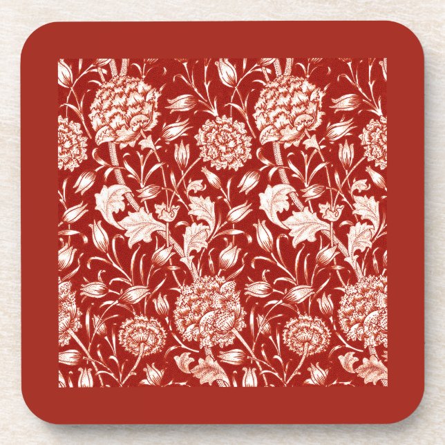 William Morris Carnation Print, Deep Red und White Getränkeuntersetzer (Vorderseite)