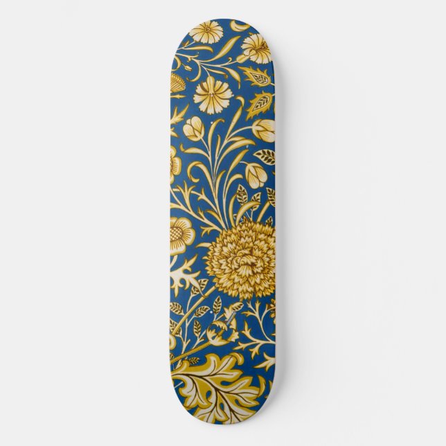 William Morris Cherwell Floral Pattern Blue Skateboard (Vorderseite)