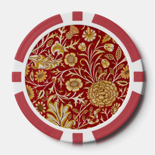 William Morris Cherwell Floral Pattern Red Pokerchips (Vorderseite)