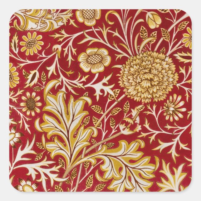 William Morris Cherwell Floral Pattern Red Quadratischer Aufkleber (Vorderseite)
