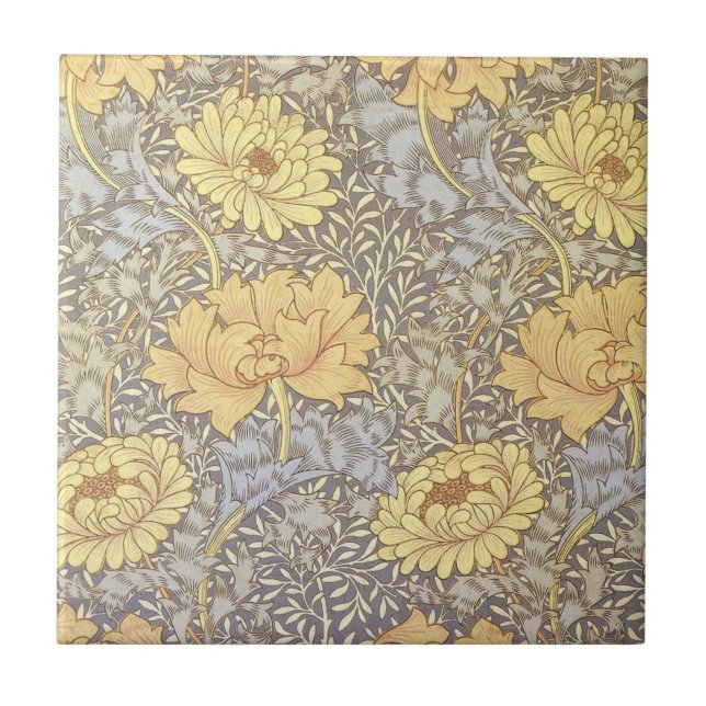 William Morris Chrysantheme-Mums Blumen Fliese (Vorderseite)
