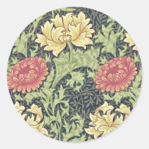 William Morris Chrysantheme Vintage-Blumenkunst Runder Aufkleber
