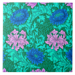 William Morris Chrysanthemen, Aqua und Violett Fliese