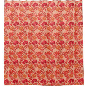 William Morris-Chrysanthemen, korallenrote Orange Duschvorhang