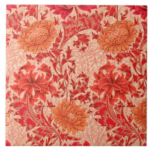 William Morris-Chrysanthemen, korallenrote Orange Fliese