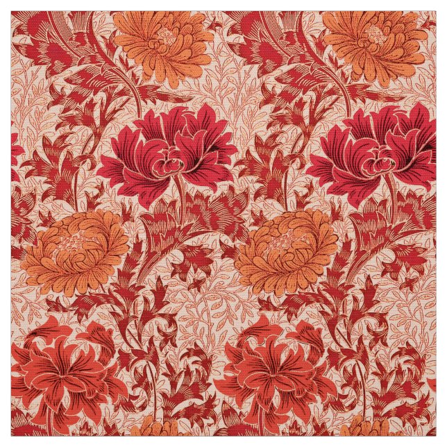 William Morris-Chrysanthemen, korallenrote Orange Stoff (Muster)