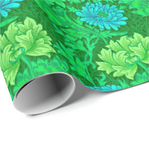 William Morris Chrysanthemen, Limettengrün & Aqua Geschenkpapier