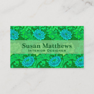William Morris Chrysanthemen, Limettgrün & Aqua Visitenkarte