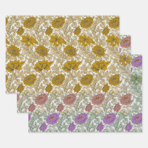 William Morris Chrysanthemum Blumengolden Rot Geschenkpapier Set