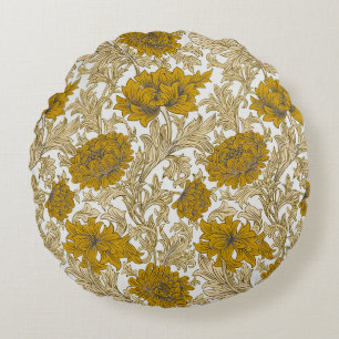 William Morris Chrysanthemum Floral Golden Yellow Rundes Kissen
