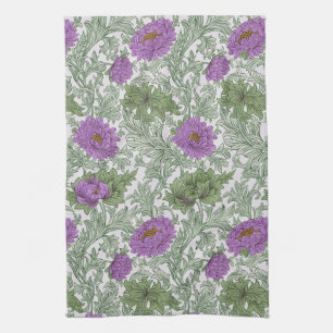 William Morris Chrysanthemum Floral Lila Green Geschirrtuch