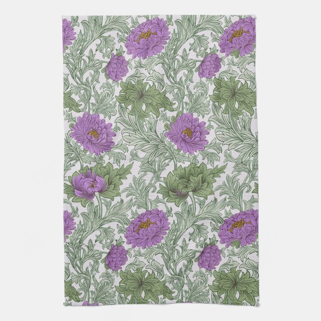 William Morris Chrysanthemum Floral Lila Green Geschirrtuch (Vertikal)