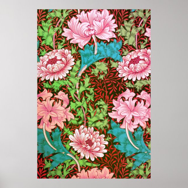 William Morris Chrysanthemum Floral Wallpaper Poster (Vorne)