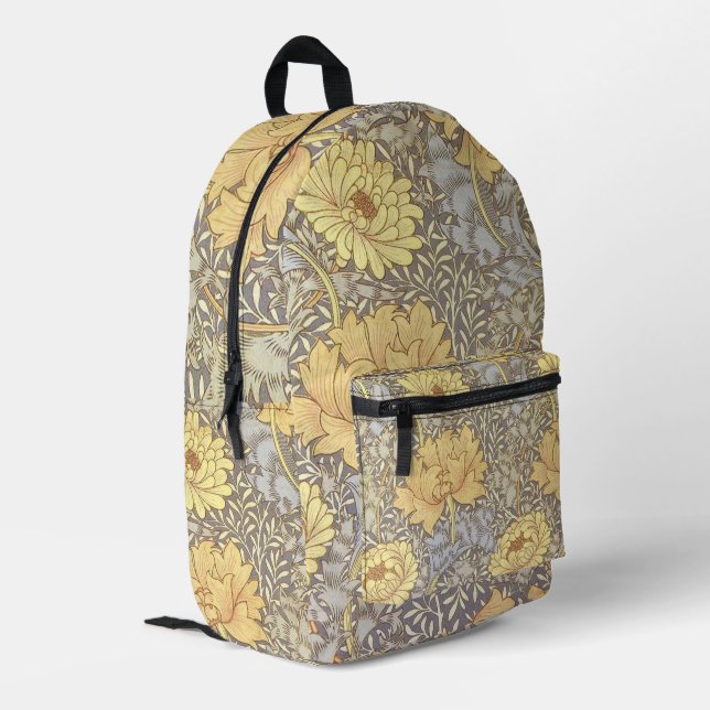 William Morris Chrysanthemum Mum Blume Bedruckter Rucksack (Rückseitige Ecke links)