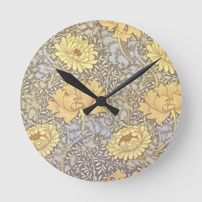William Morris Chrysanthemum Mum Blume Runde Wanduhr (Vorderseite)