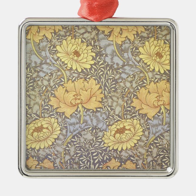 William Morris Chrysanthemum Mum Blume Silbernes Ornament (Vorne)