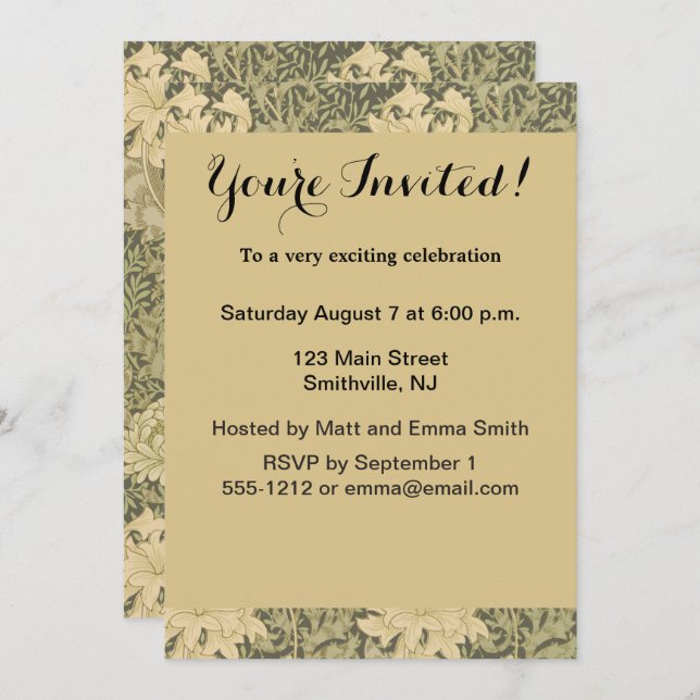 William Morris Chrysanthemum Sage Blume Einladung (Vorne/Hinten)