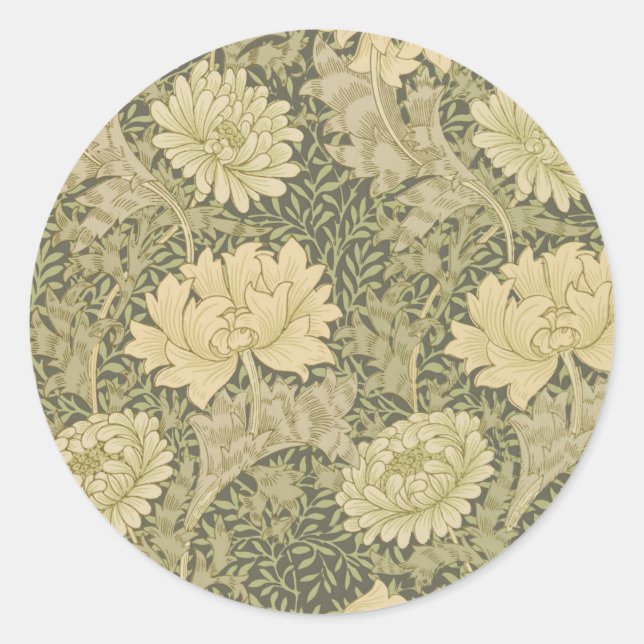 William Morris Chrysanthemum Sage Blume Runder Aufkleber (Vorderseite)