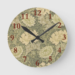 William Morris Chrysanthemum Salbei-Blume Runde Wanduhr