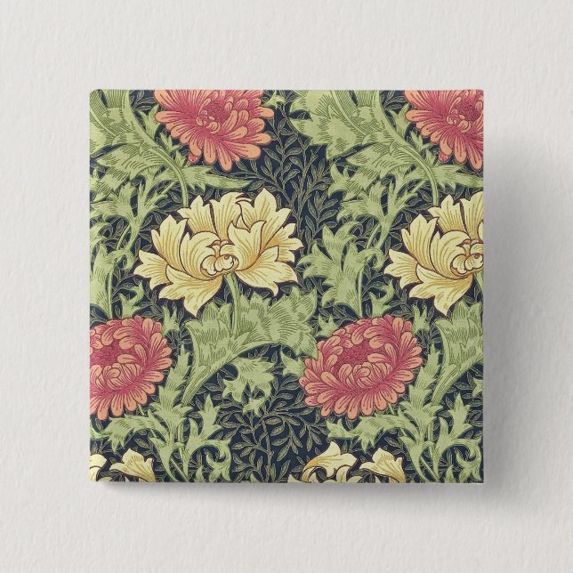 William Morris Chrysanthemum Vintage Blumenart Button (Vorderseite)