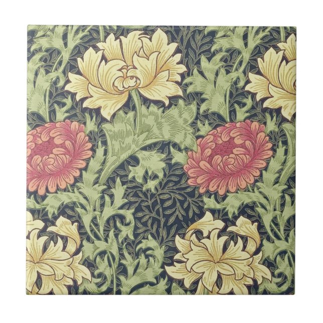 William Morris Chrysanthemum Vintage Blumenart Fliese (Vorderseite)