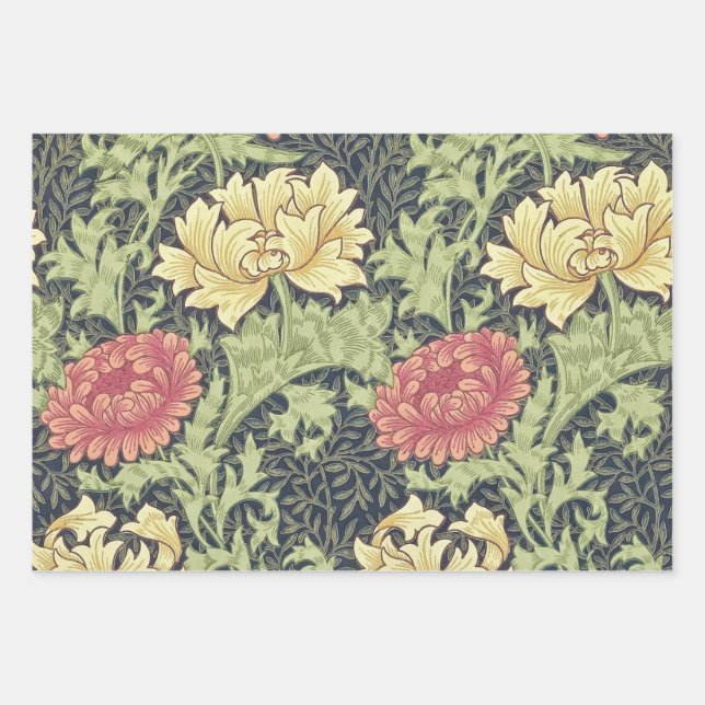 William Morris Chrysanthemum Vintage Blumenart Geschenkpapier Set (Vorderseite)