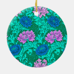 William Morris Chrysanthemums, Aqua und Violet Ce Keramik Ornament