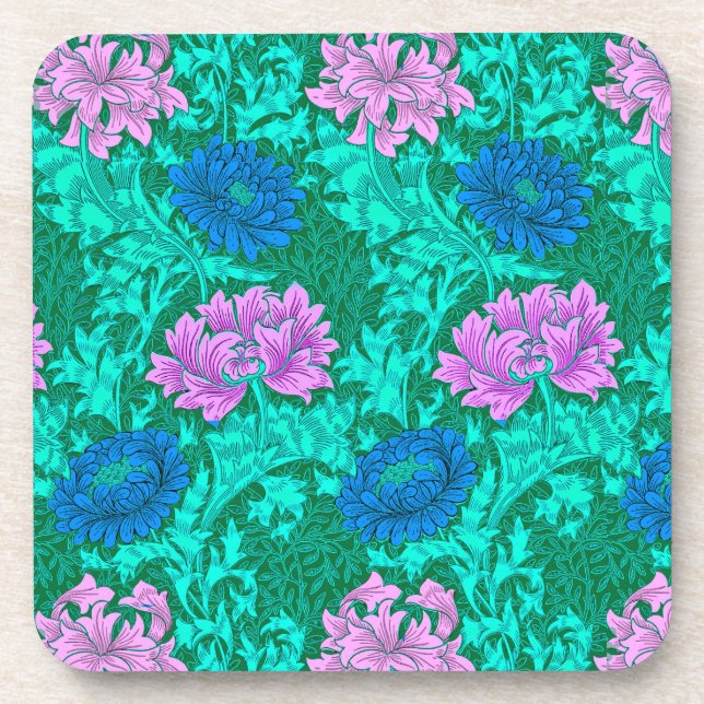 William Morris Chrysanthemums, Aqua und Violet Getränkeuntersetzer (Vorderseite)