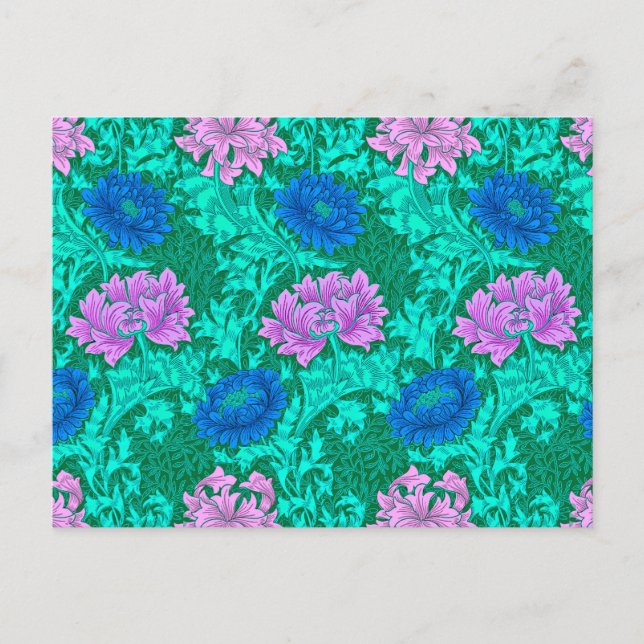 William Morris Chrysanthemums, Aqua und Violet Postkarte (Vorderseite)