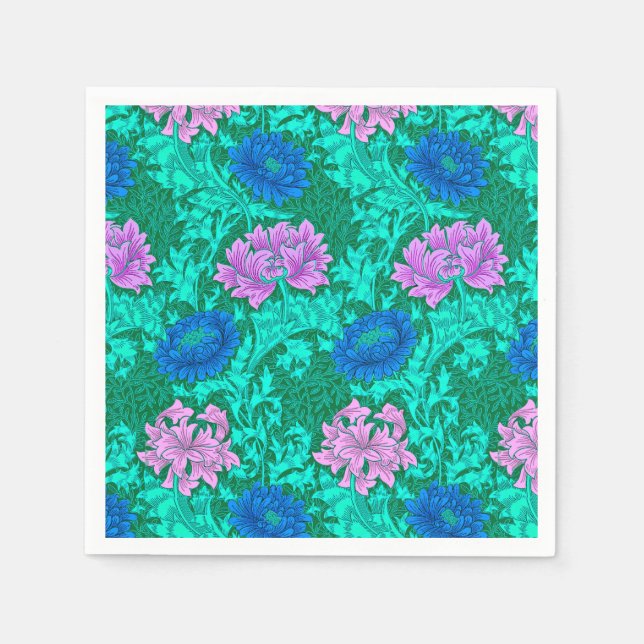 William Morris Chrysanthemums, Aqua und Violet Serviette (Vorderseite)