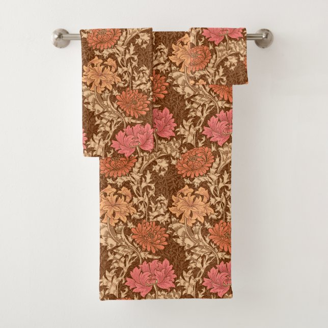 William Morris Chrysanthemums, Brown und Rust Badhandtuch Set (Insitu)