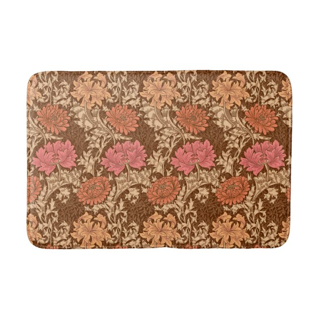 William Morris Chrysanthemums, Brown und Rust Bath Badematte (Vorderseite)