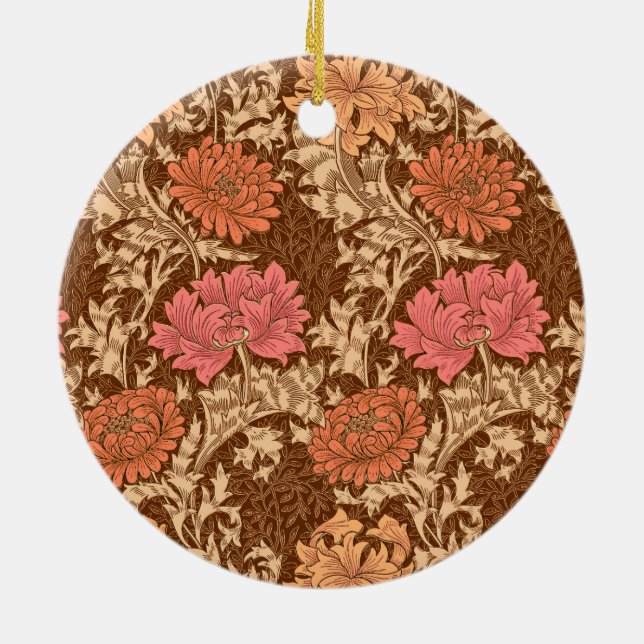 William Morris Chrysanthemums, Brown und Rust Cera Keramik Ornament (Hinten)