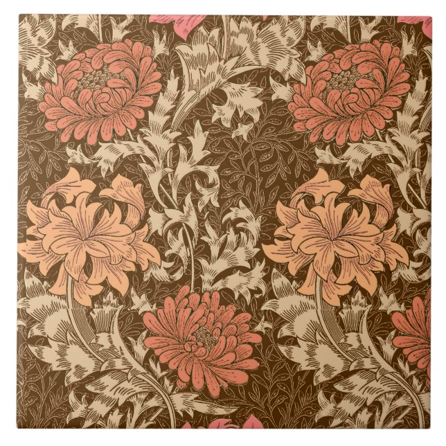 William Morris Chrysanthemums, Brown und Rust Fliese (Vorderseite)