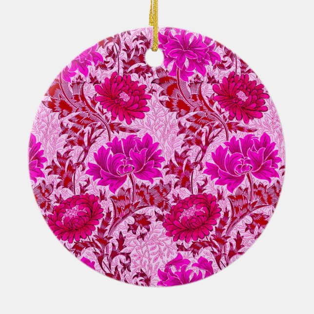William Morris Chrysanthemums, Burgund und Pink Keramik Ornament (Hinten)