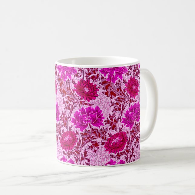 William Morris Chrysanthemums, Burgundy und Pink C Kaffeetasse (VorderseiteRechts)