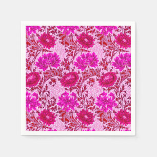 William Morris Chrysanthemums Burgundy und Pink Serviette