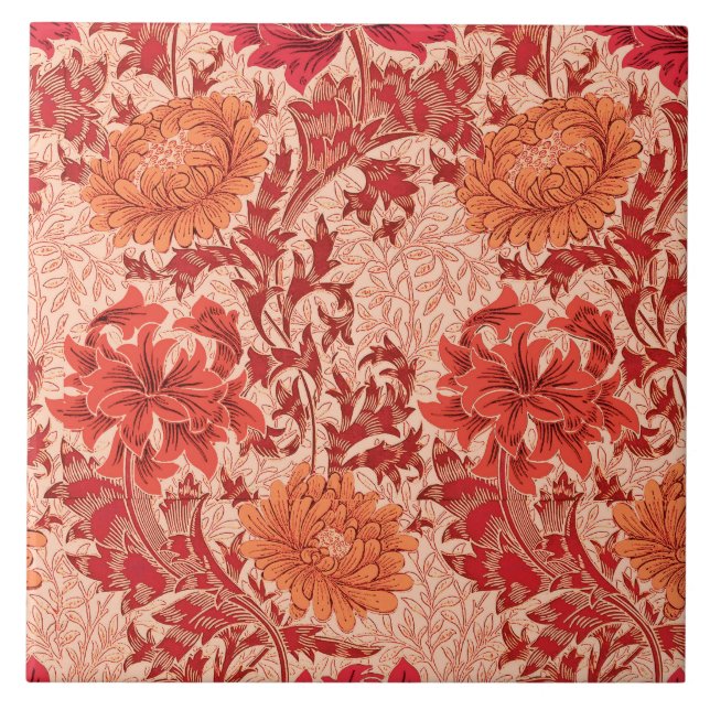 William Morris Chrysanthemums, Coral Orange Fliese (Vorderseite)