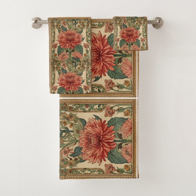  William Morris Chrysanthemums Floral Art Nouveau  Badhandtuch Set (Insitu)