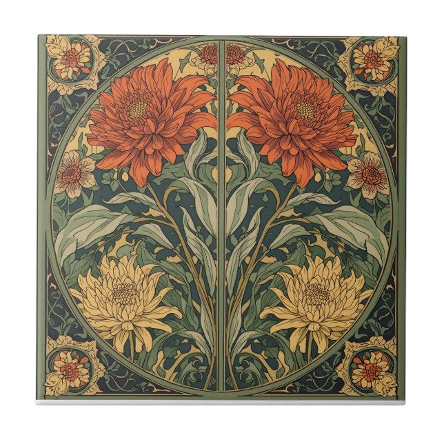  William Morris Chrysanthemums Floral Art Nouveau  Fliese (Vorderseite)