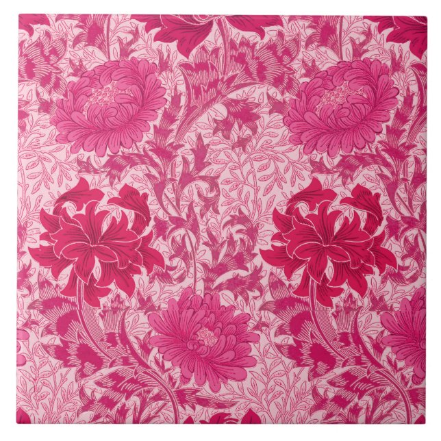William Morris Chrysanthemums, Fuchsia Pink Fliese (Vorderseite)