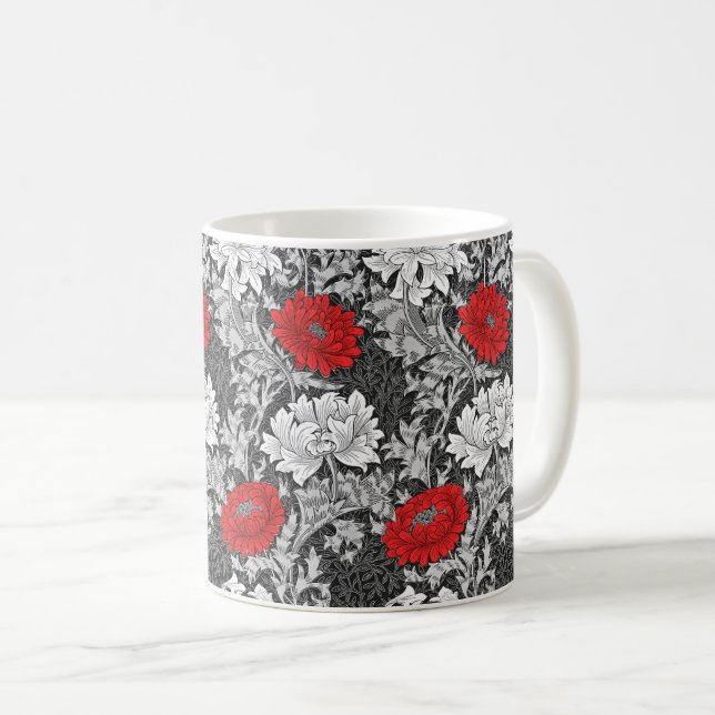 William Morris Chrysanthemums, grau und rot Kaffeetasse (VorderseiteRechts)