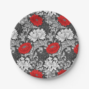 William Morris Chrysanthemums, grau und rot Pappteller