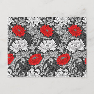William Morris Chrysanthemums, grau und rot Postkarte