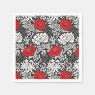 William Morris Chrysanthemums, grau und rot Serviette