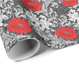 William Morris Chrysanthemums, Gray and Red Geschenkpapier