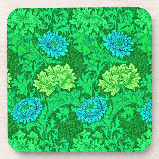 William Morris Chrysanthemums, Lime Green & Aqua Getränkeuntersetzer (Vorderseite)