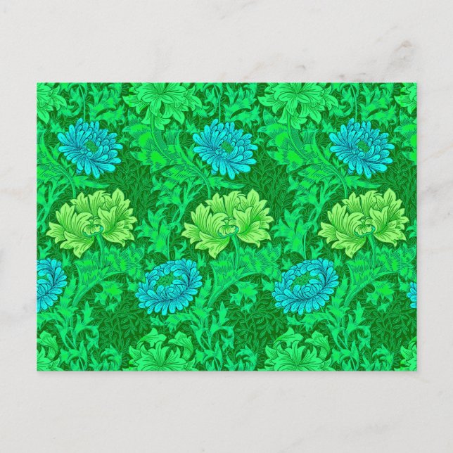 William Morris Chrysanthemums, Lime Green & Aqua Postkarte (Vorderseite)